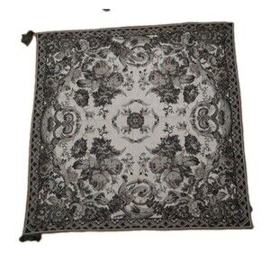 Woven Chenille Beige Brown Baroque Square Floral Throw W/ Tassels 56x56 By OPERA